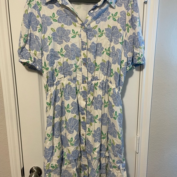 Floral Blue and Green Women's Dress - Picture 1 of 7